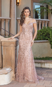 Off-the-Shoulder Long Glitter Prom Dress