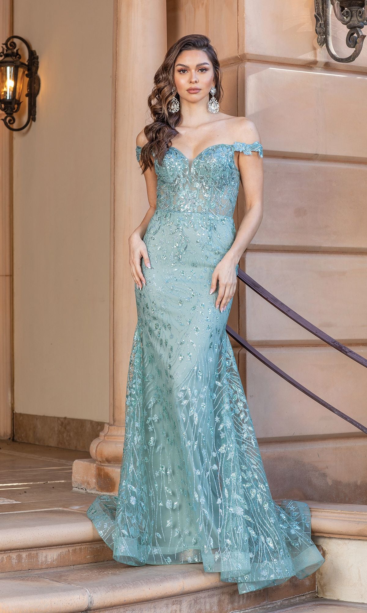 Off-the-Shoulder Long Glitter Prom Dress