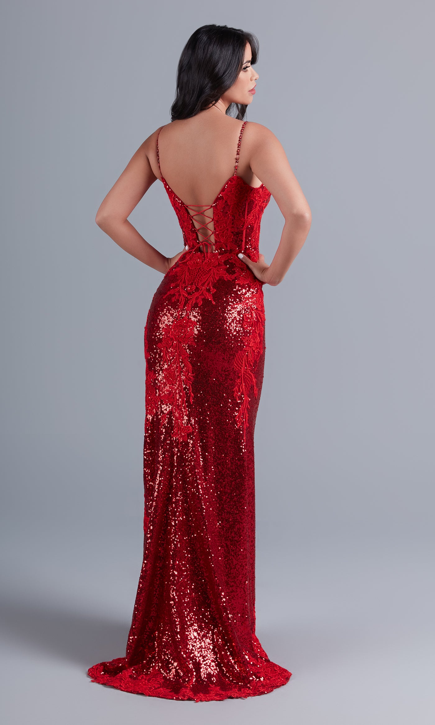 Sparkly Bright Red Sequin Long Prom Dress - PromGirl