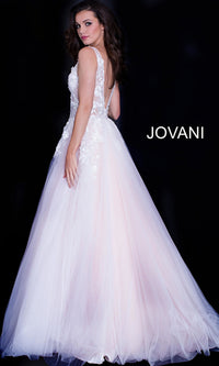 Jovani Tulle Prom Ball Gown with Floral Appliques