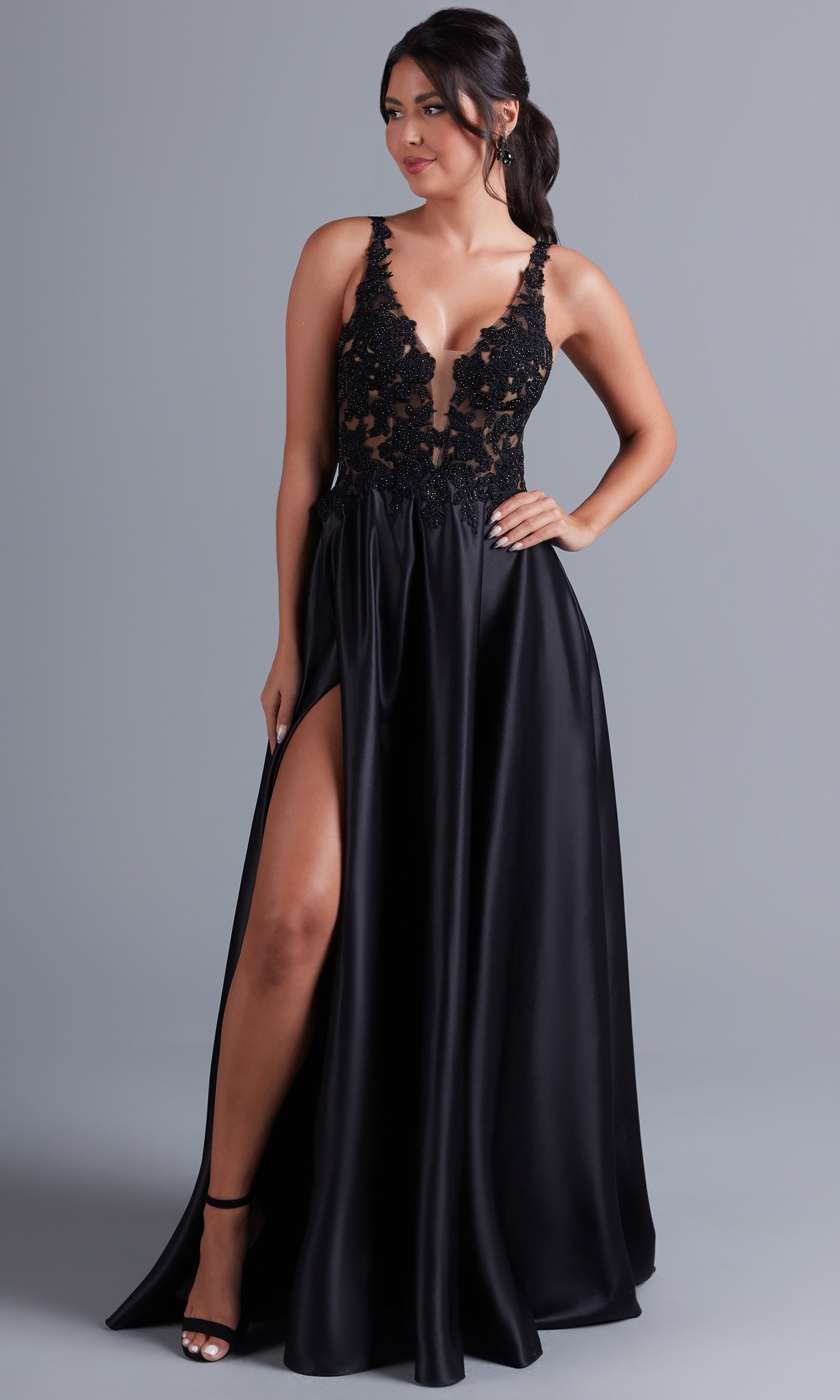 Strappy-Back Long Black Formal Prom Dress - PromGirl