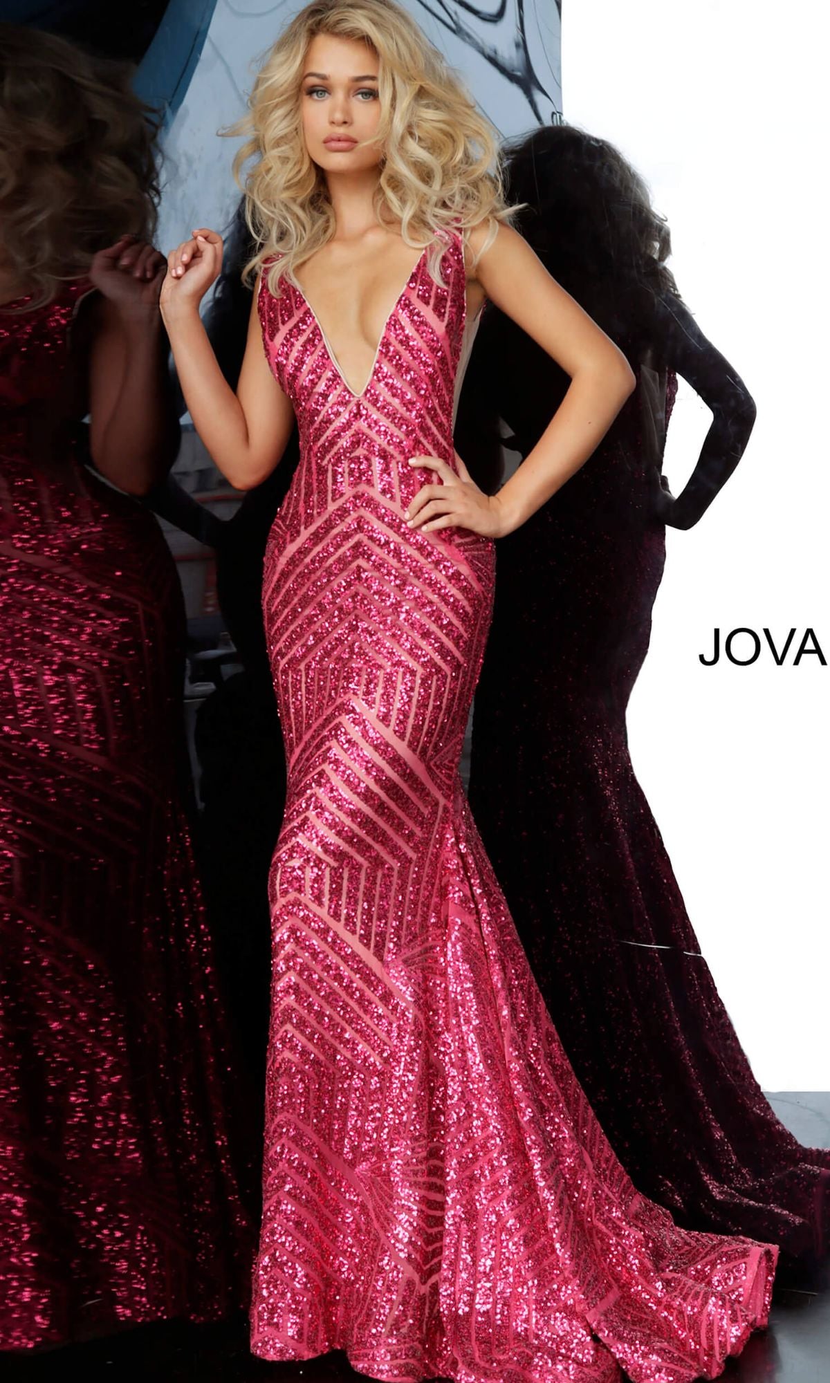 Jovani Prom Dress with Striped Sequin Pattern