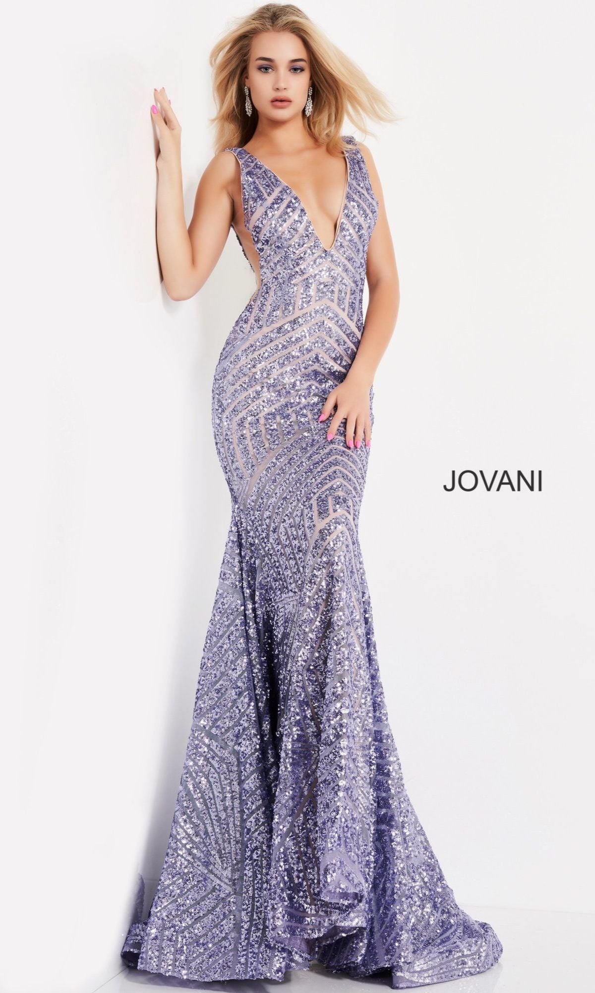 Jovani Prom Dress with Striped Sequin Pattern