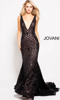 Jovani Prom Dress with Striped Sequin Pattern