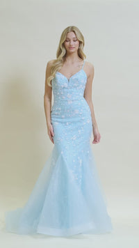 V-Neck Mermaid Prom Dress with Floral Sequin Print