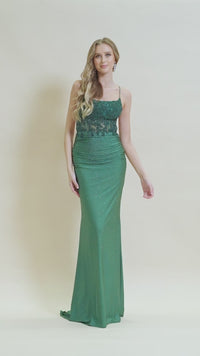 Backless Prom Dress with Beaded Floral Appliques