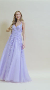 Lilac Purple Corset-Back Long Prom Ball Gown