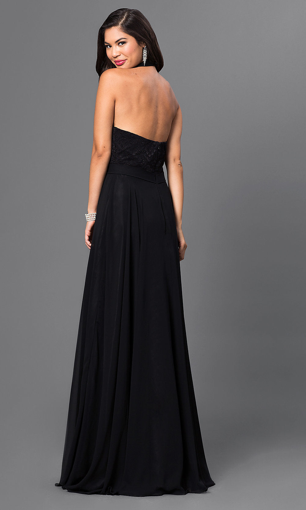 Long Chiffon Prom Dress with Lace Halter - PromGirl
