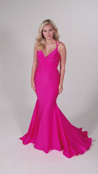 Strappy-Back Long Beaded Ellie Wilde Formal Gown