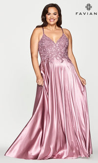 Faviana Plus-Size Long Lace-Up Prom Dress