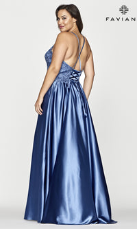 Faviana Plus-Size Long Lace-Up Prom Dress