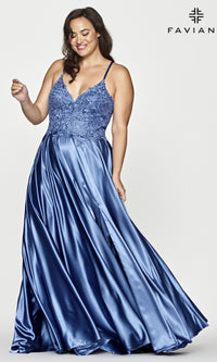 Faviana Plus-Size Long Lace-Up Prom Dress