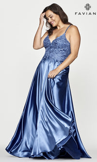 Faviana Plus-Size Long Lace-Up Prom Dress