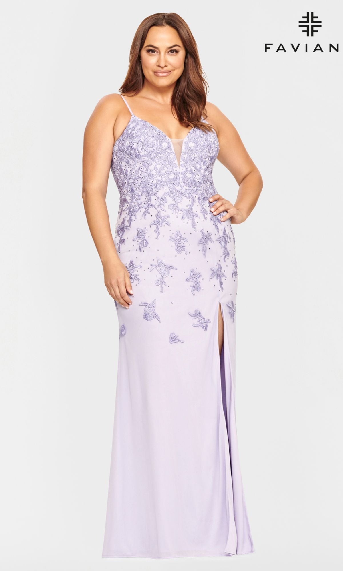 Faviana Embroidered Plus-Size Long Prom Dress