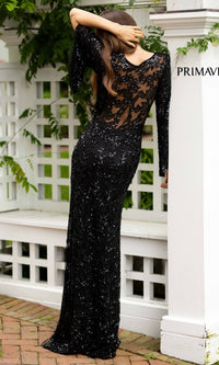 Long Bell Sleeve Beaded Evening Gown 9713