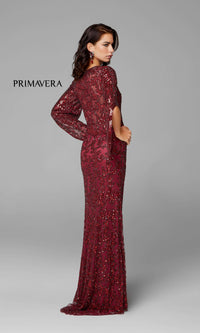 Long Bell Sleeve Beaded Evening Gown 9713