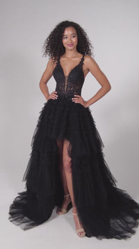 High-Low Tiered-Tulle Prom Dress CL12281