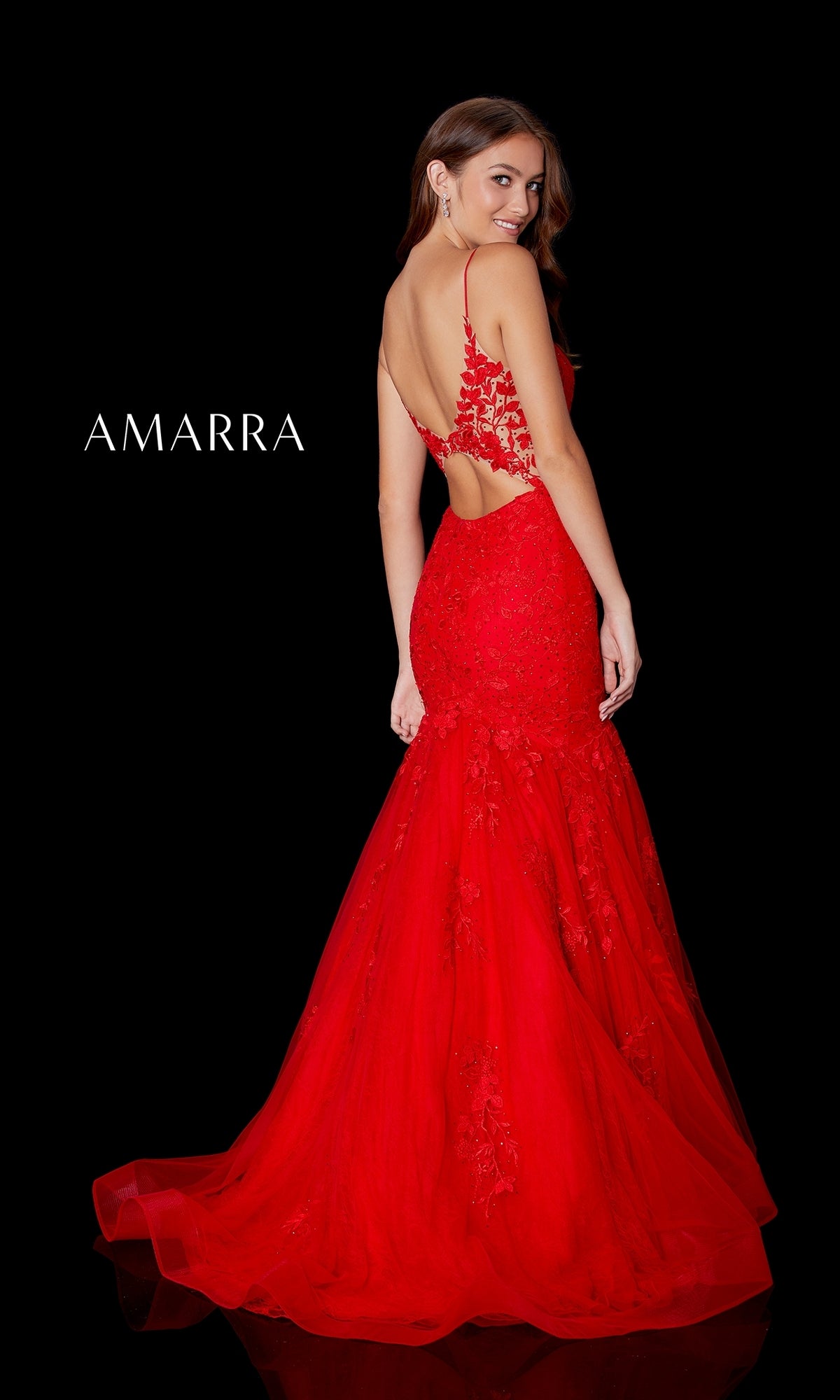 Amarra 87226 Long Lace Mermaid Prom Dress Red / 0