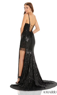 Amarra Long Sequin Formal Dress 88543 with Fringe