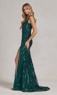 Corset-Style Long Sequin Prom Dress - PromGirl Emerald Shimmer / 16