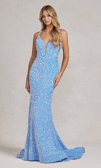 Long Sequin Prom Dress with Lace-Up Back