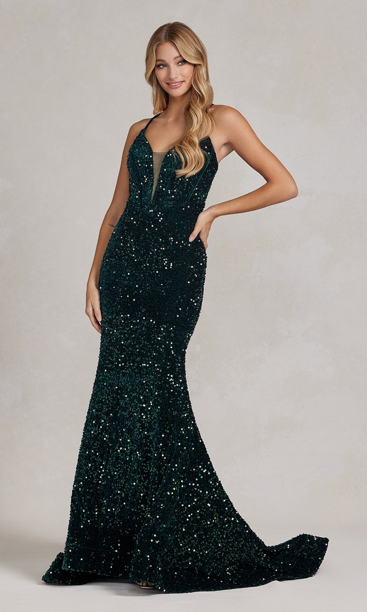 Long Sequin Prom Dress with Lace-Up Back