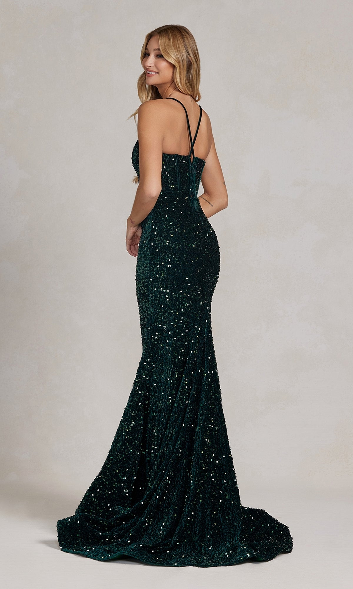 Long Sequin Prom Dress with Lace-Up Back