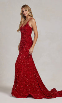 Long Sequin Prom Dress with Lace-Up Back