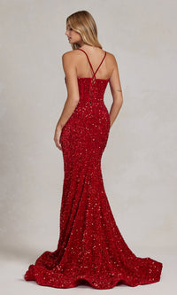 Long Sequin Prom Dress with Lace-Up Back