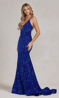 Long Sequin Prom Dress with Lace-Up Back