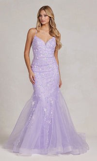 V-Neck Mermaid Prom Dress with Floral Sequin Print