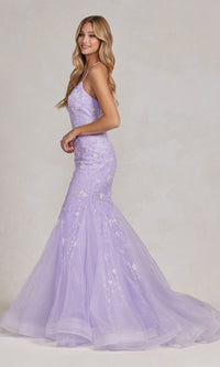 V-Neck Mermaid Prom Dress with Floral Sequin Print