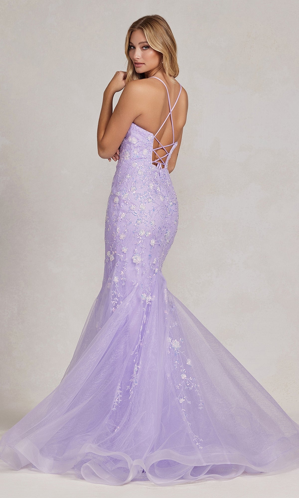 V-Neck Mermaid Prom Dress with Floral Sequin Print