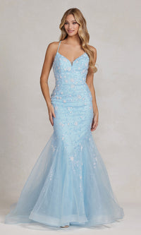 V-Neck Mermaid Prom Dress with Floral Sequin Print