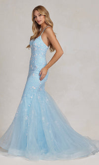 V-Neck Mermaid Prom Dress with Floral Sequin Print