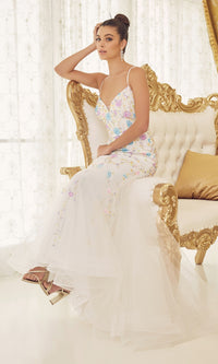 V-Neck Mermaid Prom Dress with Floral Sequin Print