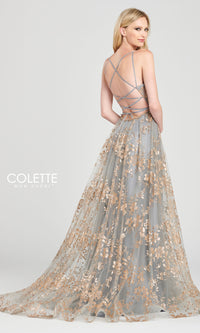 Colette Gold and Pewter Long Prom Dress CL12006