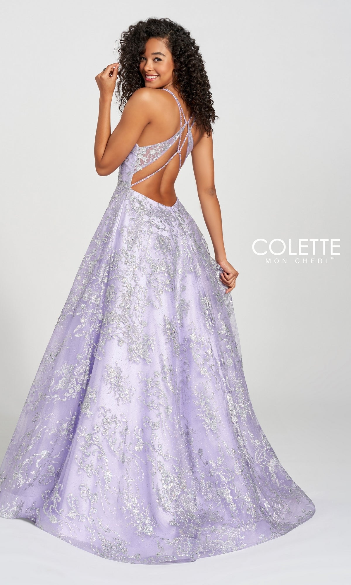 Violet Purple Prom Dress with Silver Glitter Print