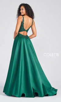 V-Neck Satin Prom Dress by Colette by Daphne