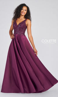 V-Neck Satin Prom Dress by Colette by Daphne