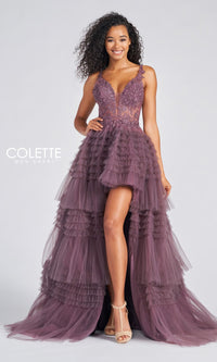 High-Low Tiered-Tulle Prom Dress CL12281