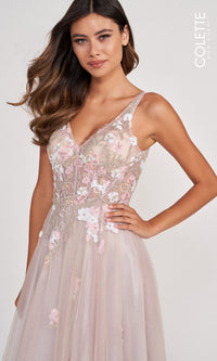 Colette Corset-Back Silver Tulle Long Prom Dress