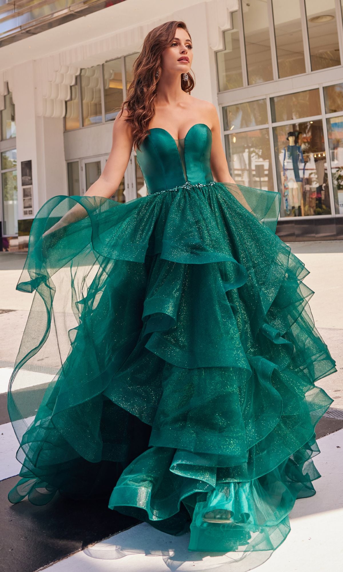 Glitter-Tulle Colette Long Prom Ball Gown - PromGirl