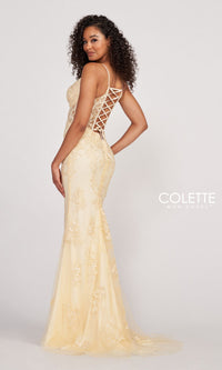 Colette Beaded-Lace Long Prom Dress with Corset