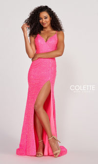 Colette CL2012 Stretch-Sequin Open-Back Prom Dress