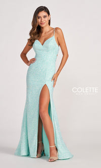 Colette CL2012 Stretch-Sequin Open-Back Prom Dress