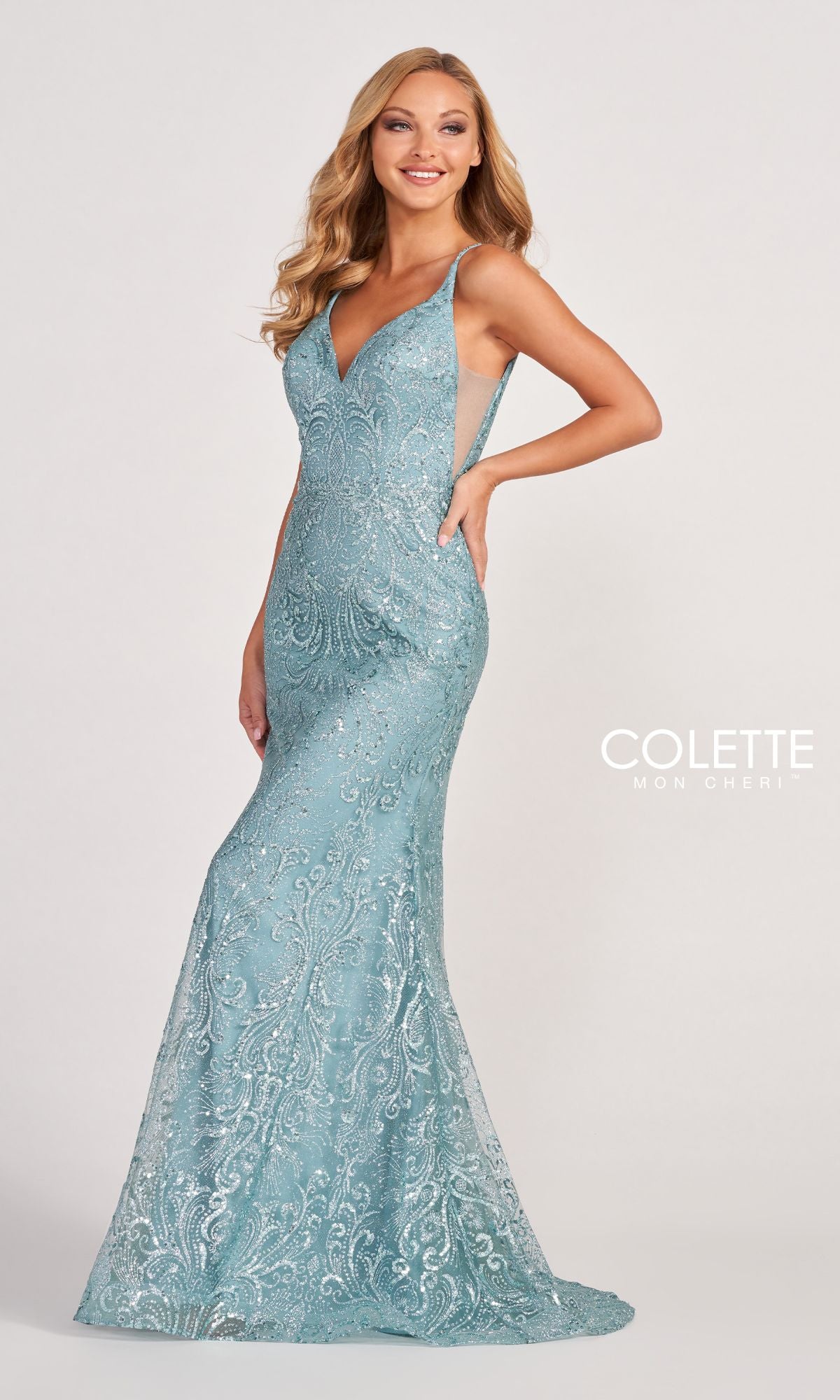 Colette CL2019 Long Prom Dress in Glitter-Sequin