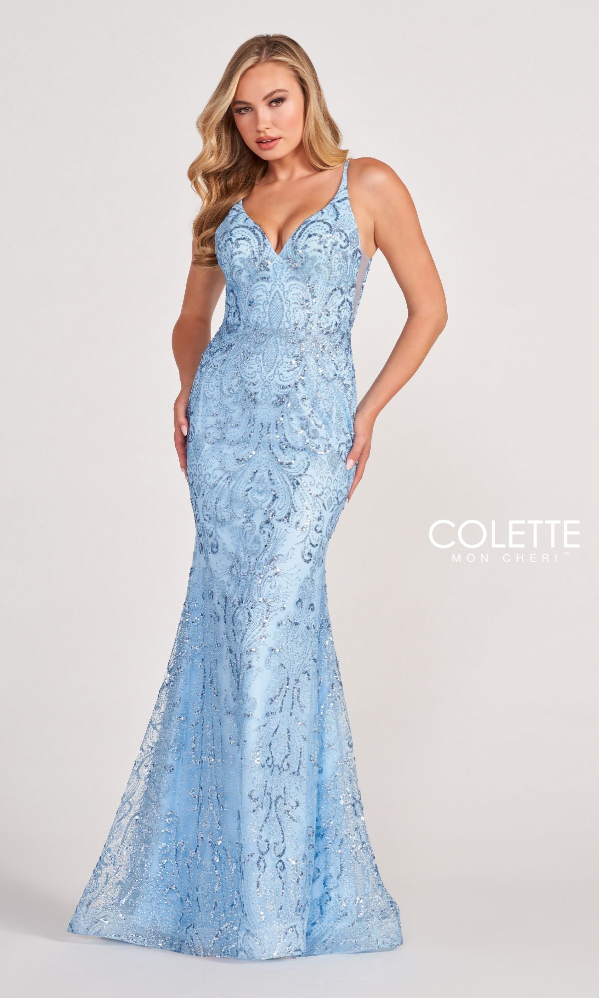 Colette CL2019 Long Prom Dress in Glitter-Sequin