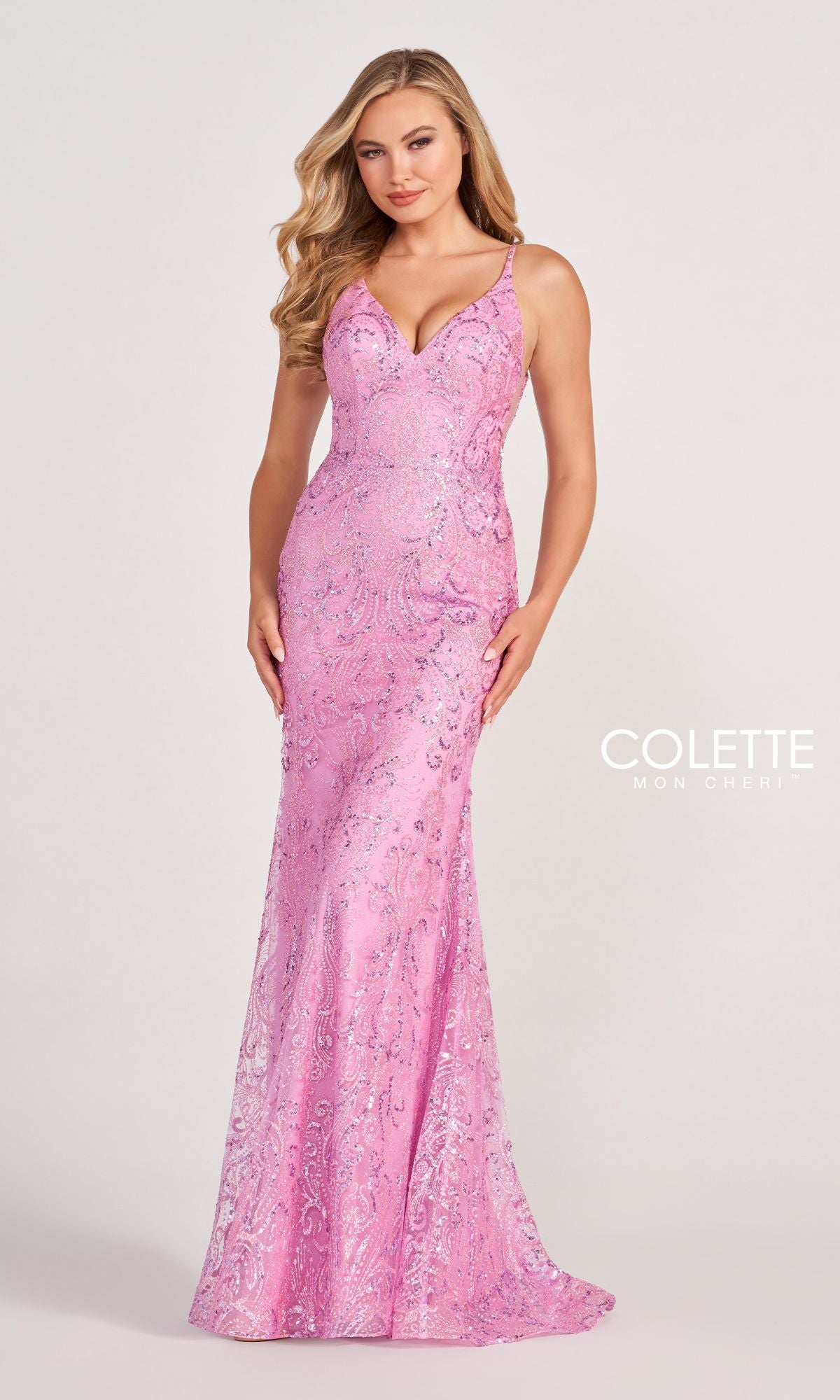 Colette CL2019 Long Prom Dress in Glitter-Sequin