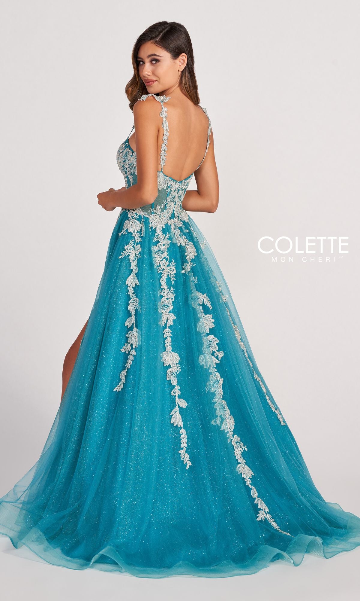 Colette CL2020 Glitter-Lace Long Dress PromGirl Prom 